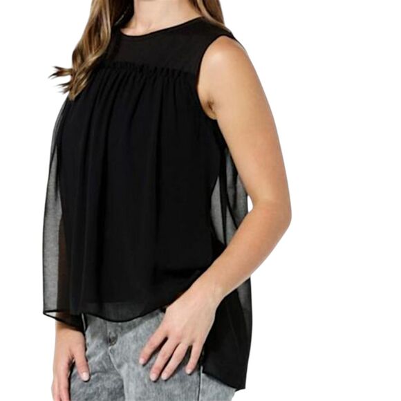 C Wonder Christian Siriano Black Ruffled Flowy Chiffon Overlay High Low Top XS - Picture 3 of 11